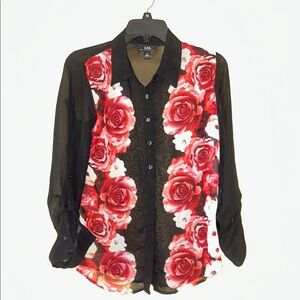 INC International Concepts Black and Red Button Down Shirt with Notched Collar